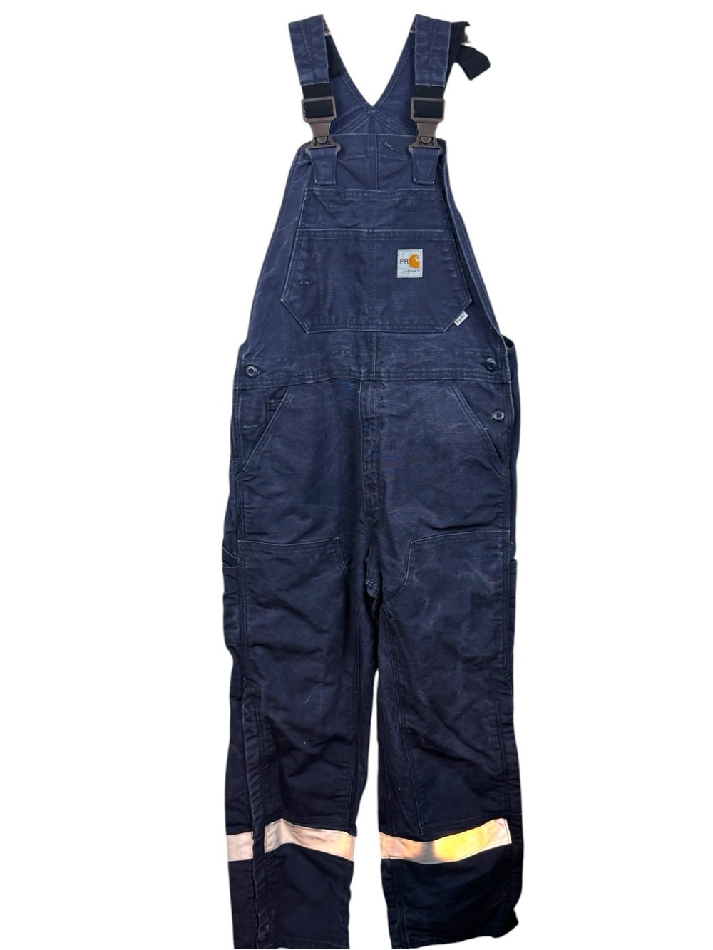 Carhartt Flame Resistant Reflective Stripe 34 x 32 Bib Overalls Navy